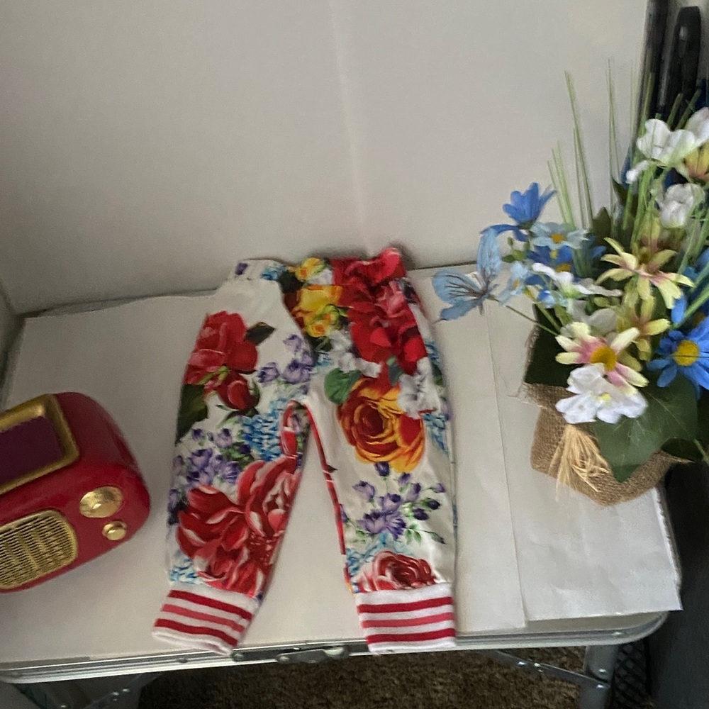 Floral Baby Leggings with Red Stripes